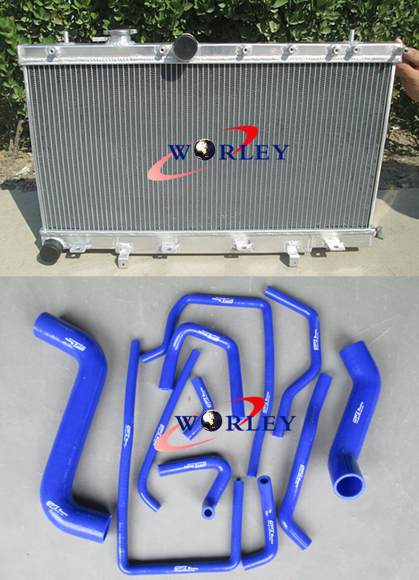 Alu Radiator + BLU HOSE FOR Subaru Impreza WRX STI GG GD GDA GDB 2002-2007 06 05